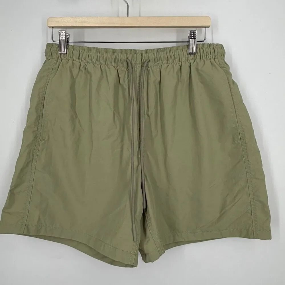 Standard Cloth Olive Green Drawstring Mesh Lined Pockets Nylon Shorts Size Large
